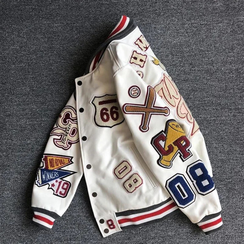Hip Hop Pu Leather Jacket Mens Multi-letter Embroidery Fashion Motorcycle Coat Y2K Couple Loose Baseball Uniform Trend 240717
