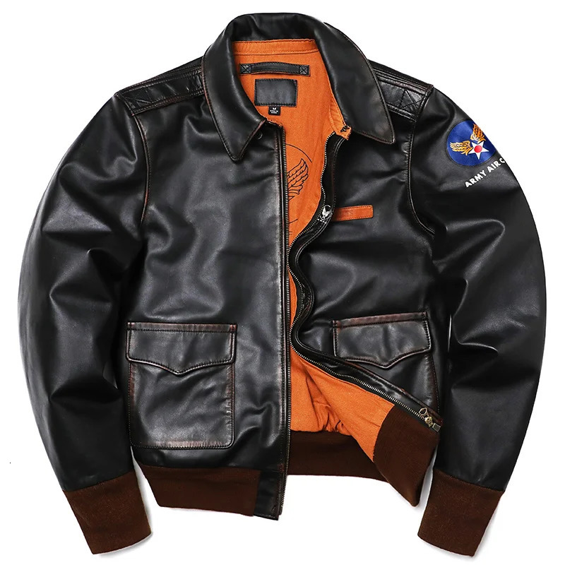 Classic A-2 Type Horsehide Us Air Force Genuine Leather Jacket Mens Vintage Cloth Flight Jacket Retro Motorcycle Coat A2 Style 240715