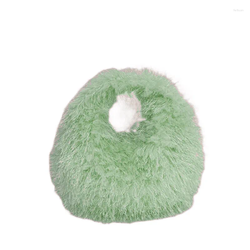 Shoulder Bags 2024 Winter Small Hobo Bag Fashion Knotted Faux Fur HandBag Women's Furry Short Handle Clutch Soft Plush Warm
