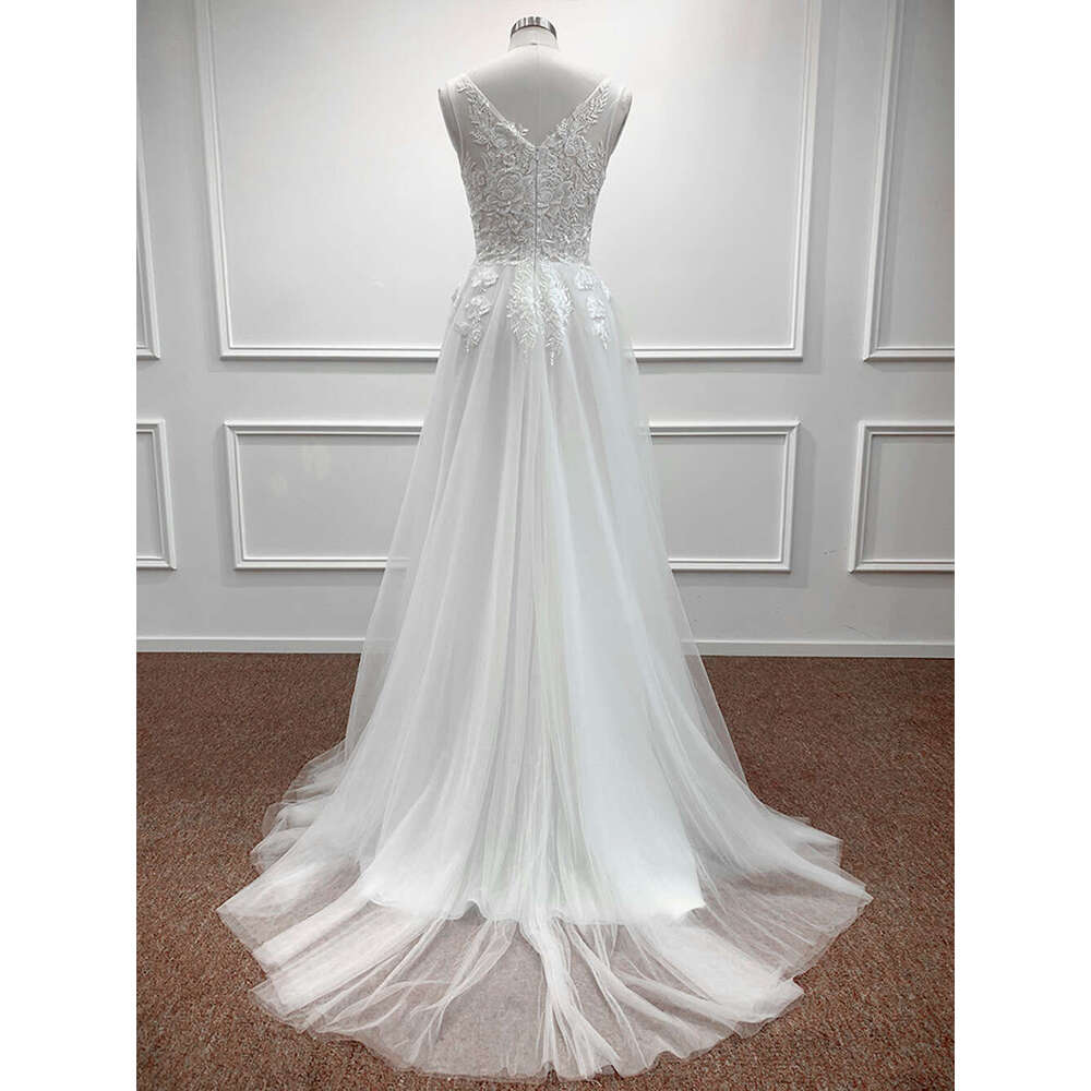 A Line Appliques Embroidery Wedding Dresses For Women Elegant V Neck Sleeveless Bridal Gowns Formal Ocn Vestido De Novia