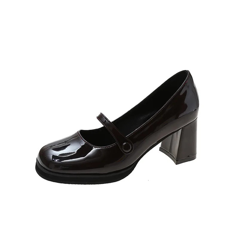 Women Autumn Black PU Leather Mary Jane Pumps Buckle Square Toe Shoes Female Med Thick Heels Single Shoe Zapatos De Mujer 240718