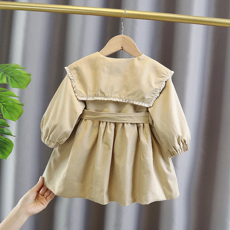Girls Windbreaker Baby Coats College Style Top Spring Autumn Long French Childrens Clothing Kids Jackets Solid Casual Outerwear 240711