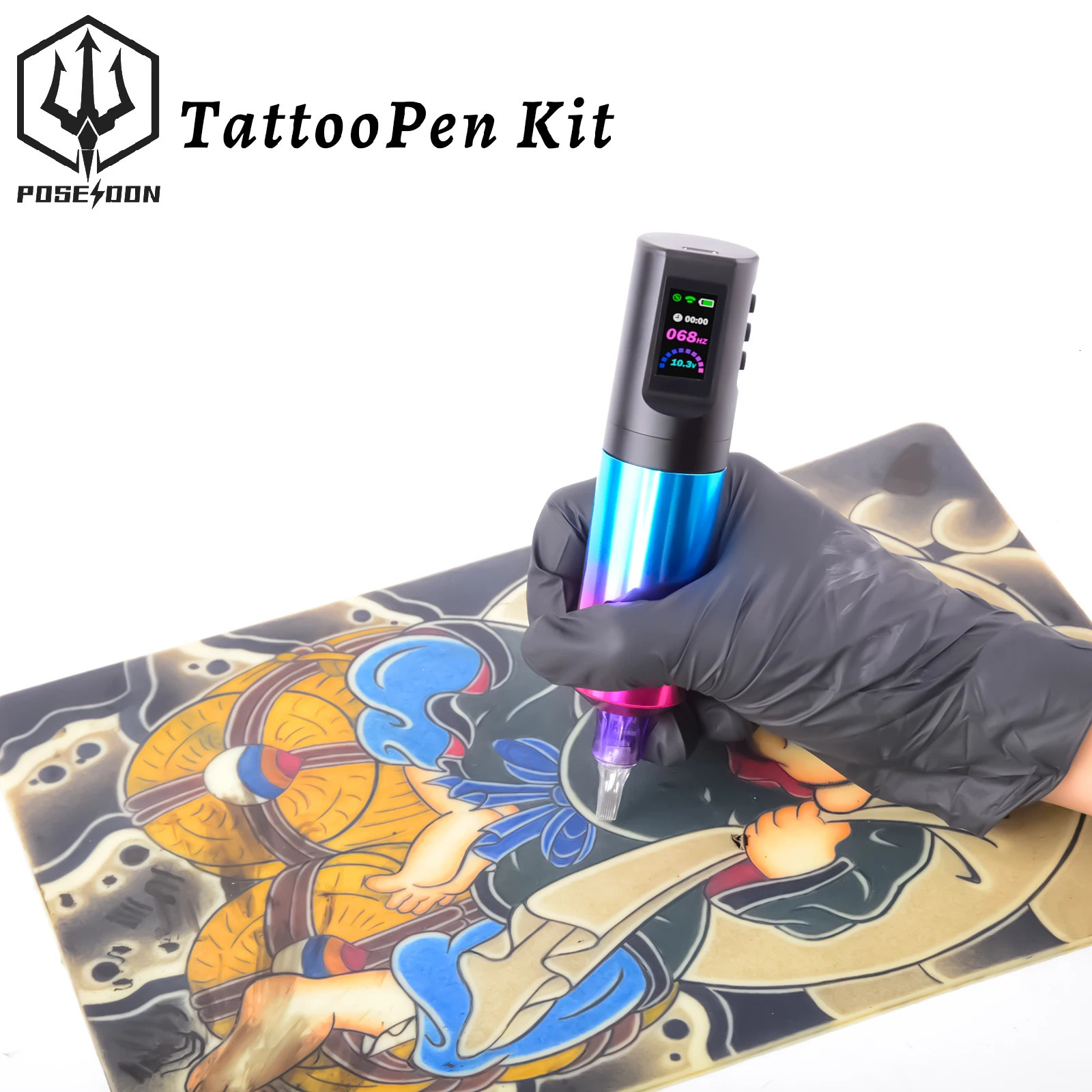 Tattoo Kit POSEIDON Gradient Color Tattoo Gun Kit For Permanent Makeup Tattoo Machine Kit Wireless Tattoo Power Supply Tattoo Ki 240715