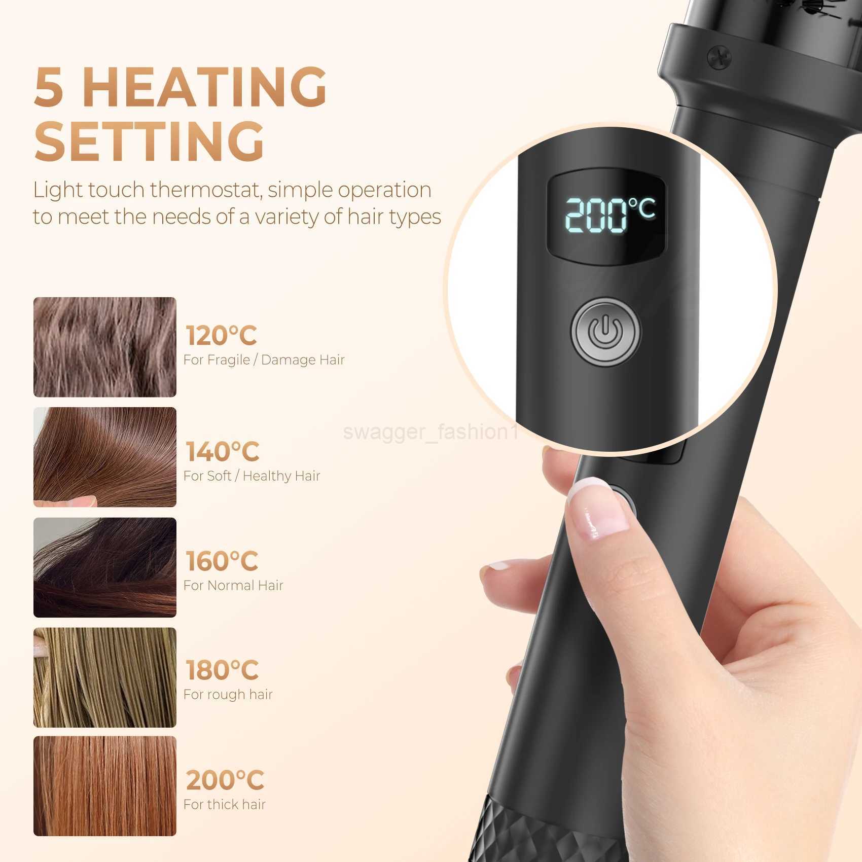 Thermal Brush Volumizing Brush 3 In 1 Ionic Heating Round Brush Professional Curling Iron LCD Display Travel Hair Curler CombB240719