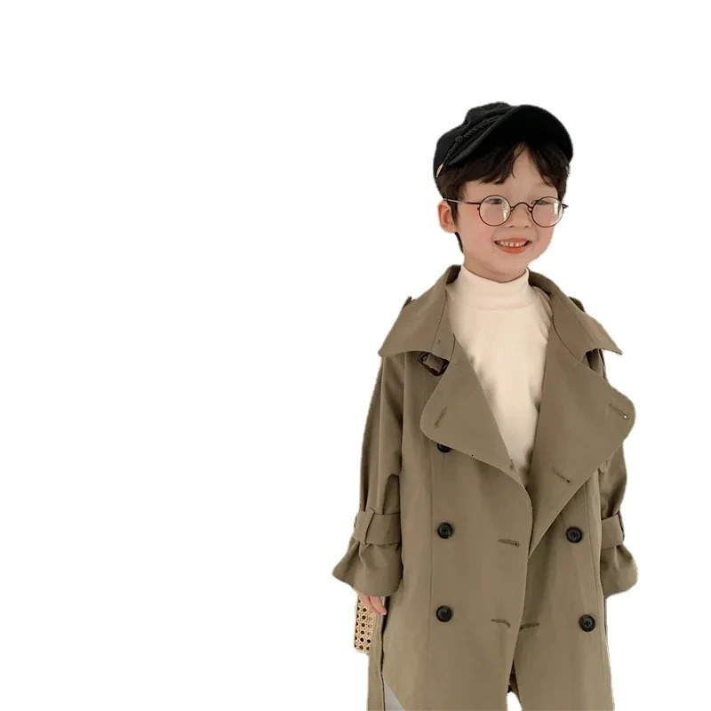2-10Yrs Kids Trench Coat Spring Autumn Boys Girls Jacket Overcoat Long Sleeve Turn-Down Collar Children Windbreaker Top Clothes 240711