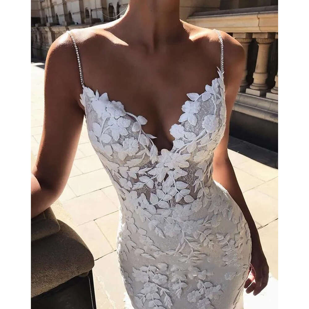 Casual Vintage Wedding Dresses For Women Mermaid Summer Sexy Backless V Neck Lace Spaghetti Straps Bridal Gowns Vestido De Novia