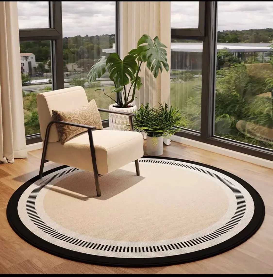 VIKAMA French Light Luxury Round Crystal Velvet Carpet Living Room Ssofa Bedroom Tea Table Blanket Study Rocking Chair Floor Mat
