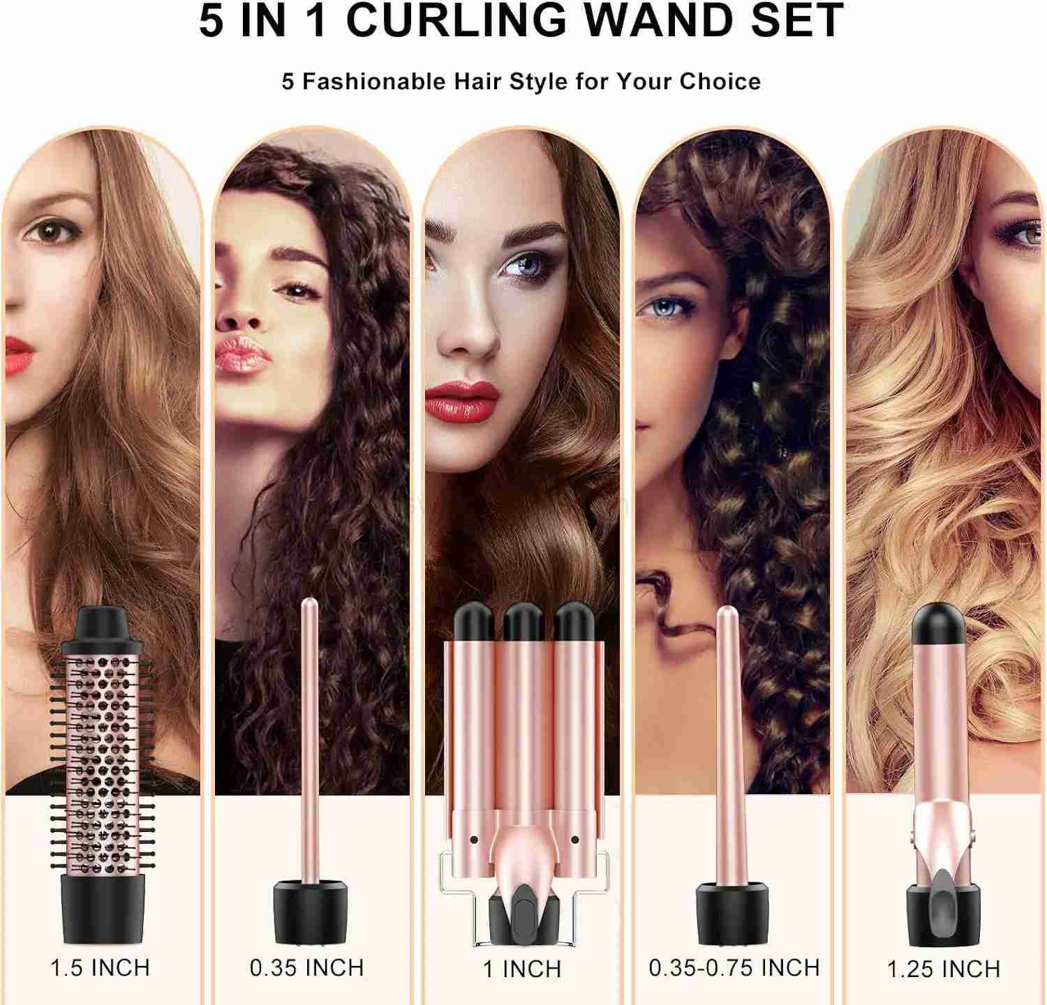 Professional Curling Iron Set 5 in 1 Hair Waver Curling Iron Interchangeable Triple Barrel and Electric Brushes for Hair ToolsB240719