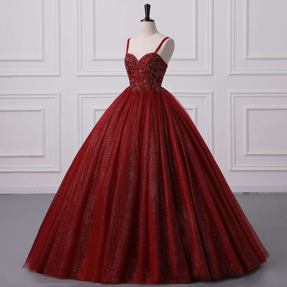 Sequined Women Beading Evening Dresses Bury Tulle Spaghetti Strap Formal Party Prom Ball Gowns Lace Up Robe De Soiree