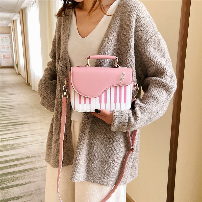 Fashion color contrast embroidery small square bag girl sweet personality piano notes small satchel handbag handbag for women