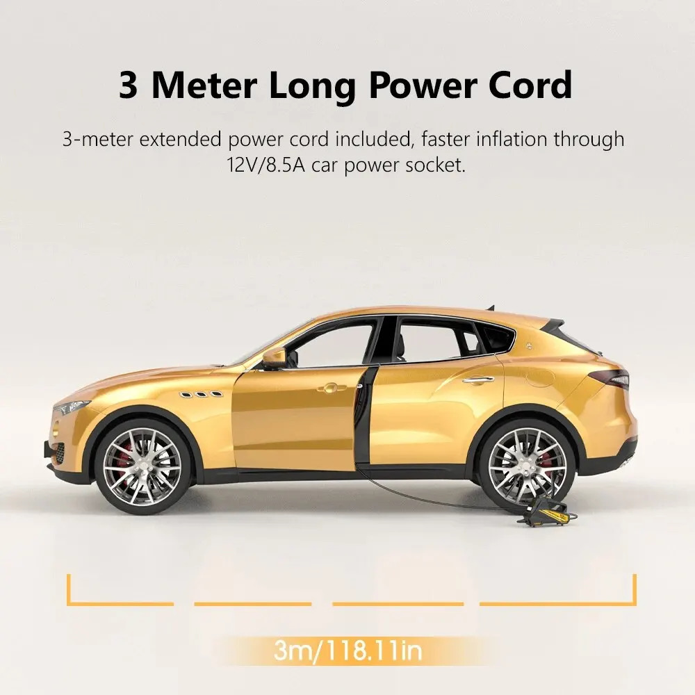 Corded Portable Car Air Pump Upgraded 12V 150PSI Electric Tire Inflator Motorcycle Bike Ball LED Light Compressor 240713