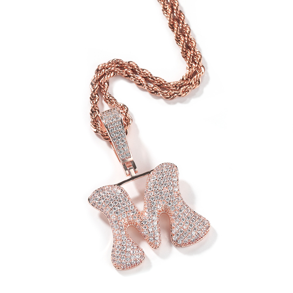 Hip Hop A-Z Custom Name Bone Bubble Letters Pendant Necklace 5A Zircon Jewelry