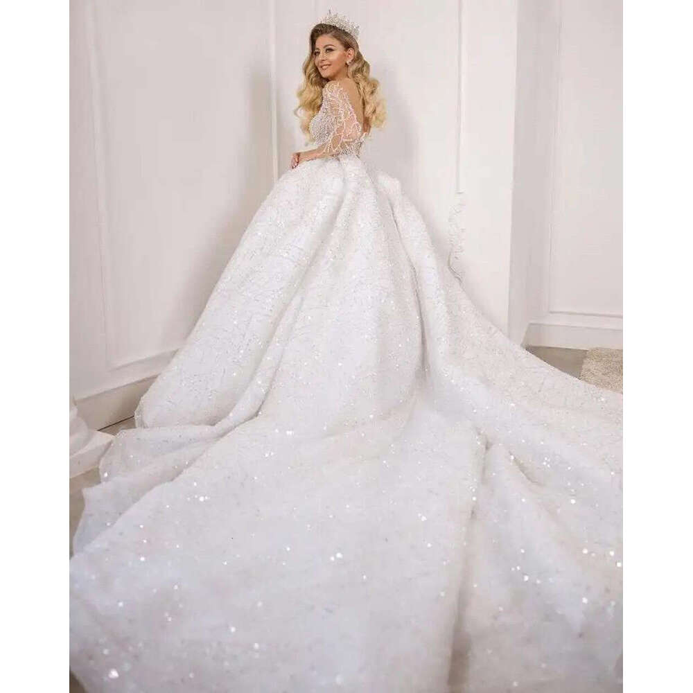 Exquisite Beading Wedding Dresses For Women Sequined Pearls Sparkly V Neck Bridal Gowns Formal Ocn Vestidos De Novia