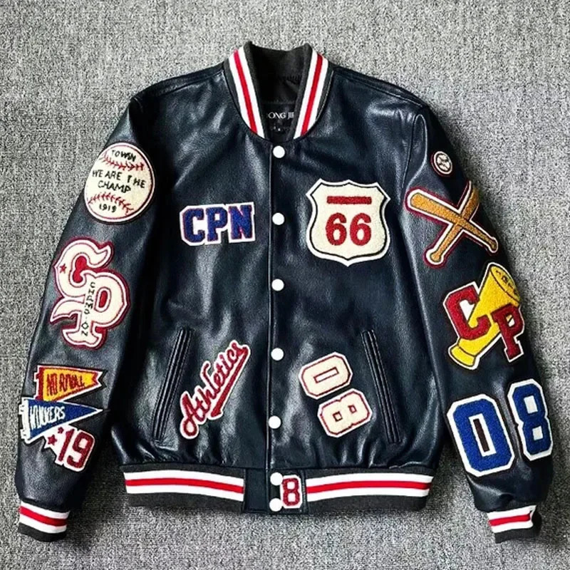 Hip Hop Pu Leather Jacket Mens Multi-letter Embroidery Fashion Motorcycle Coat Y2K Couple Loose Baseball Uniform Trend 240717
