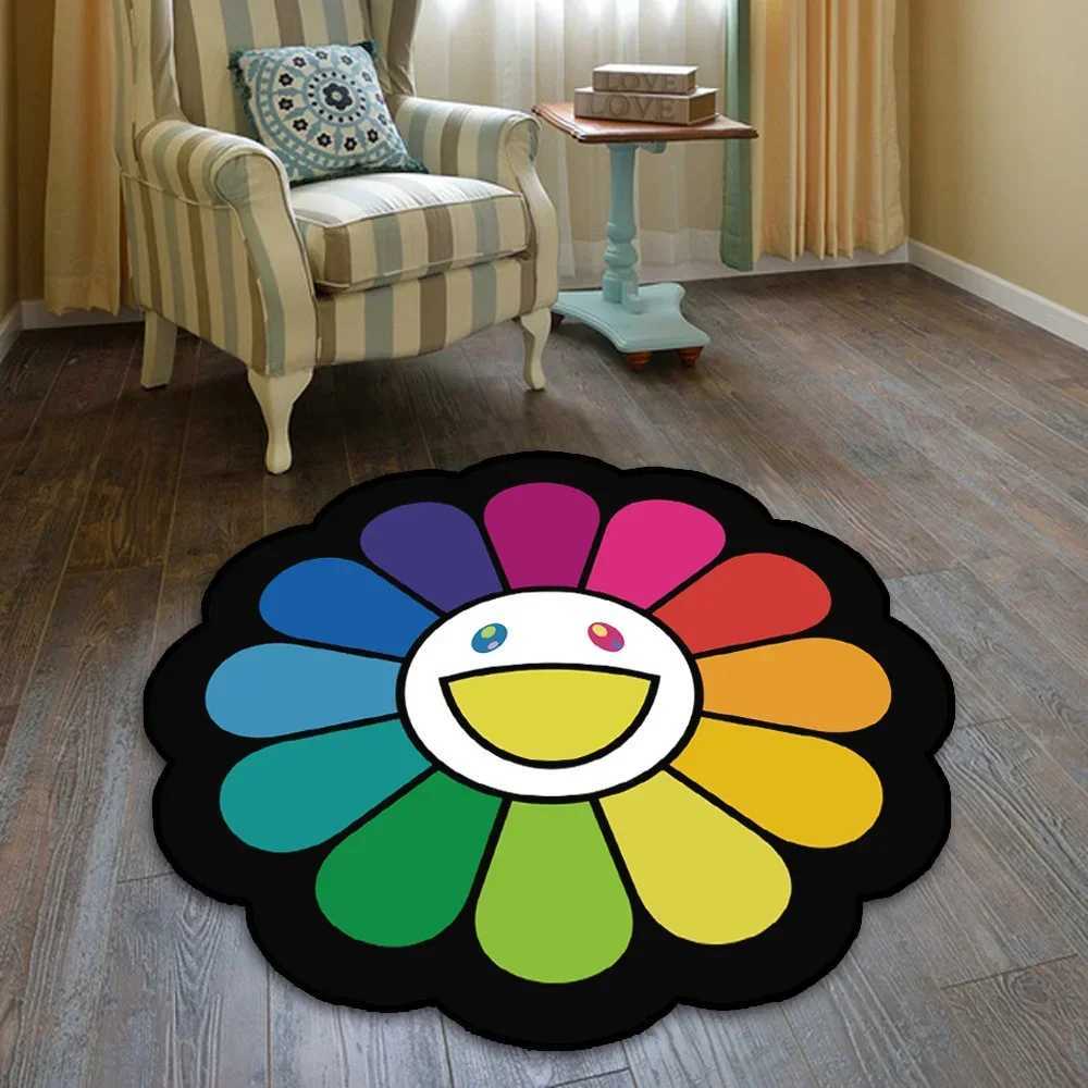 Fashion Anti-fouling Cartoon Living Room Carpet Cute Soft Round Childrens Room Plush Rug Fluffy Washable Easy Care Non-slip Mat