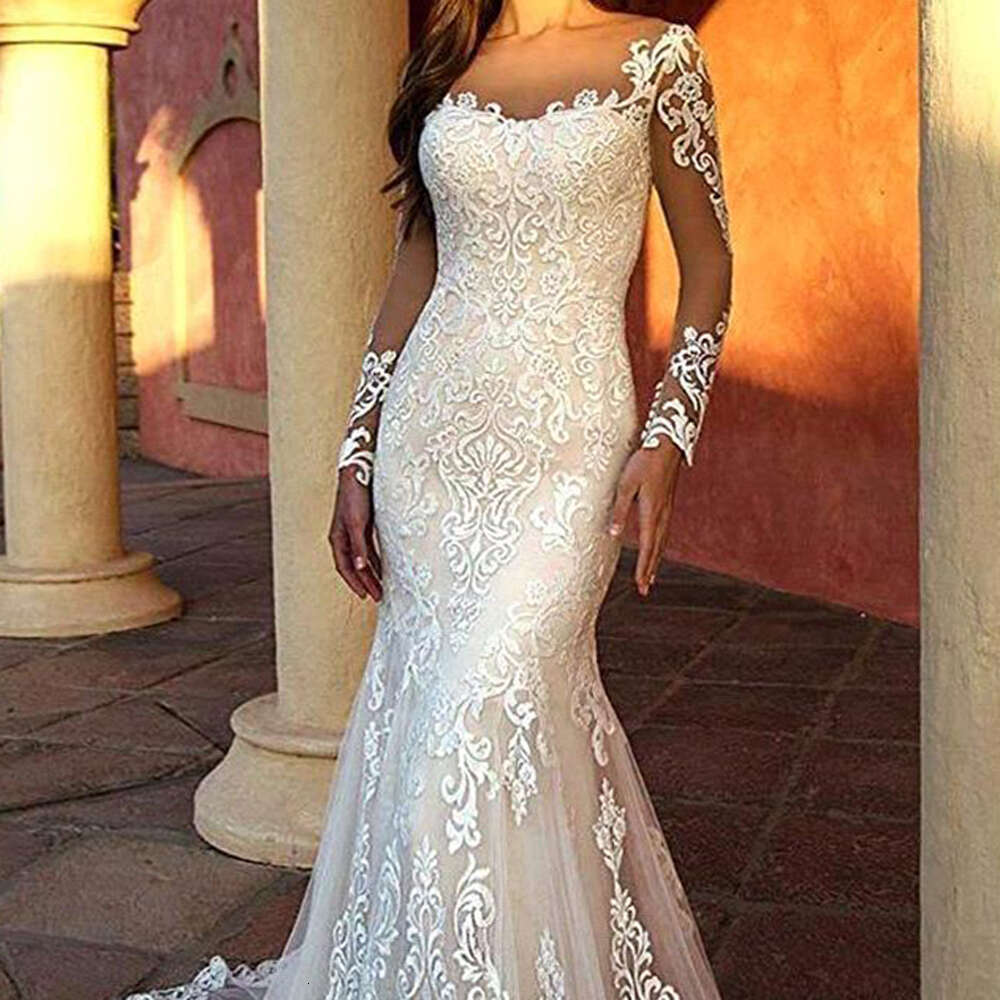 Mermaid Long Sleeve Lace Wedding Dresses For Women Elegant Designer Sweetheart Illusion Soft Tulle Bridal Gowns Vestido De Novia