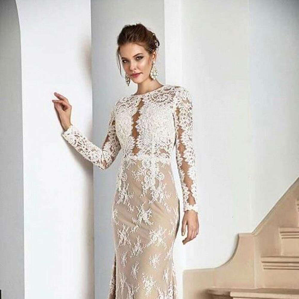 Elegant Mermaid Wedding Dresses O Neck Appliques Lace Long Sleeves Vestidos De Novia Custom Made White Champagne Bridal Gowns