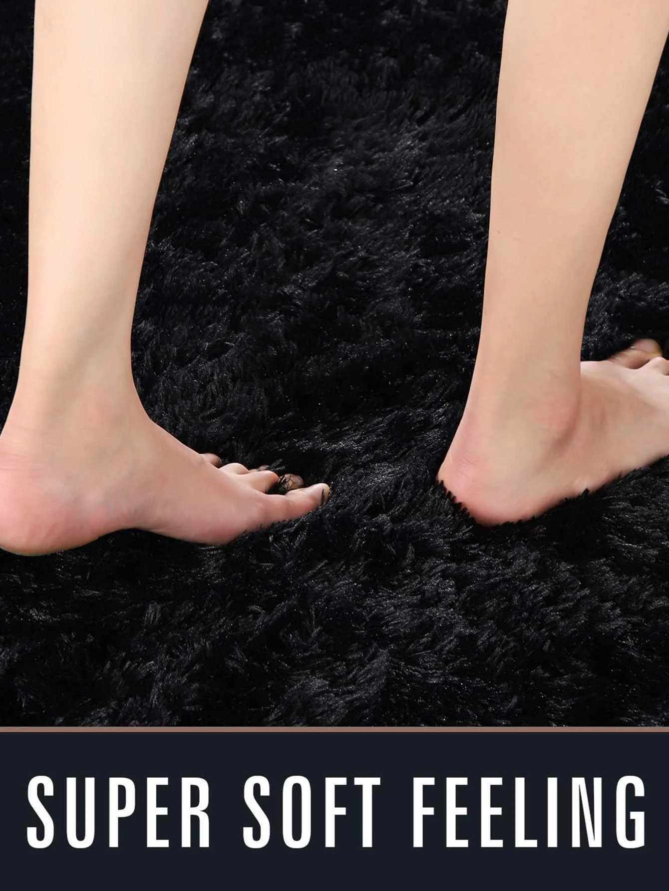 Shag Area Rug for Living Room Black Plush Carpets Indoor Bedroom Rugs Non Skid Soft Fluffy Rug for Nursery Kids Boys Girls Room