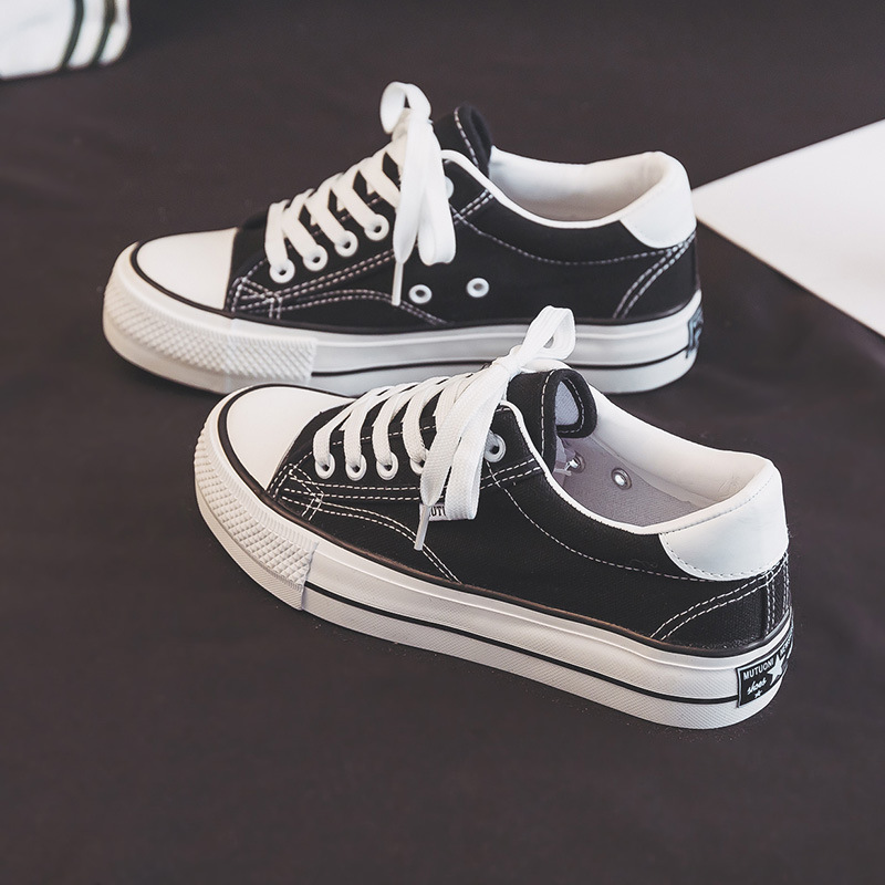 Shoes For Women Low-Top Vulcanized Canvas Platform Sneakers Black Flats Tennis Female Classic Student Small Couples Skateboard Dcc