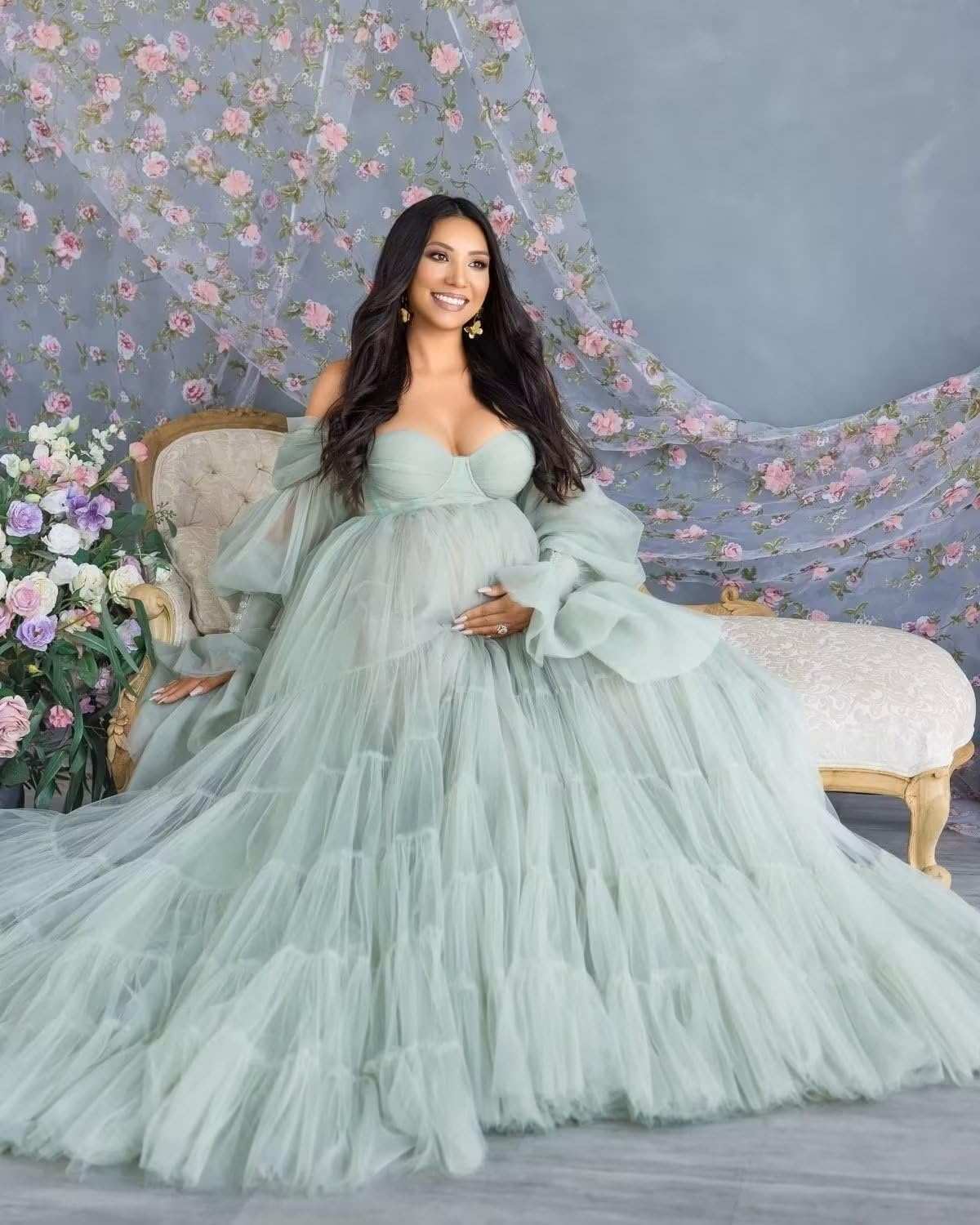 Elegant Bridal Robe Wedding Gowns For Women Bride Ruffle Pregnancy Bathgown Maternity Custom Made Tulle Robe for Photo Shoot