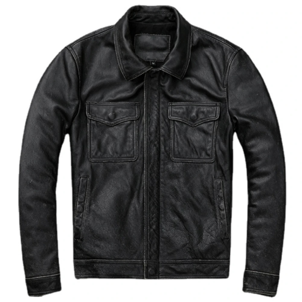 Vintage Brown Red Genuine Leather Jacket Men 100% Cowhide Natural Leather Jackets Man Leather Autumn Clothing Coat Cow Jacket 240715