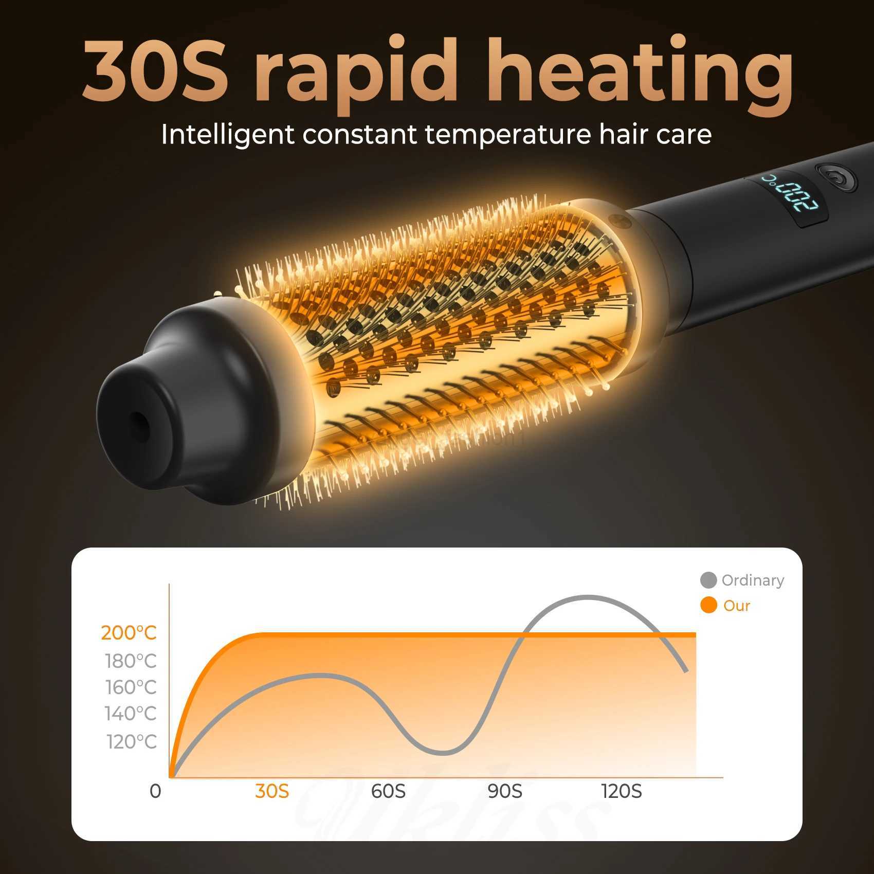 Thermal Brush Volumizing Brush 3 In 1 Ionic Heating Round Brush Professional Curling Iron LCD Display Travel Hair Curler CombB240719