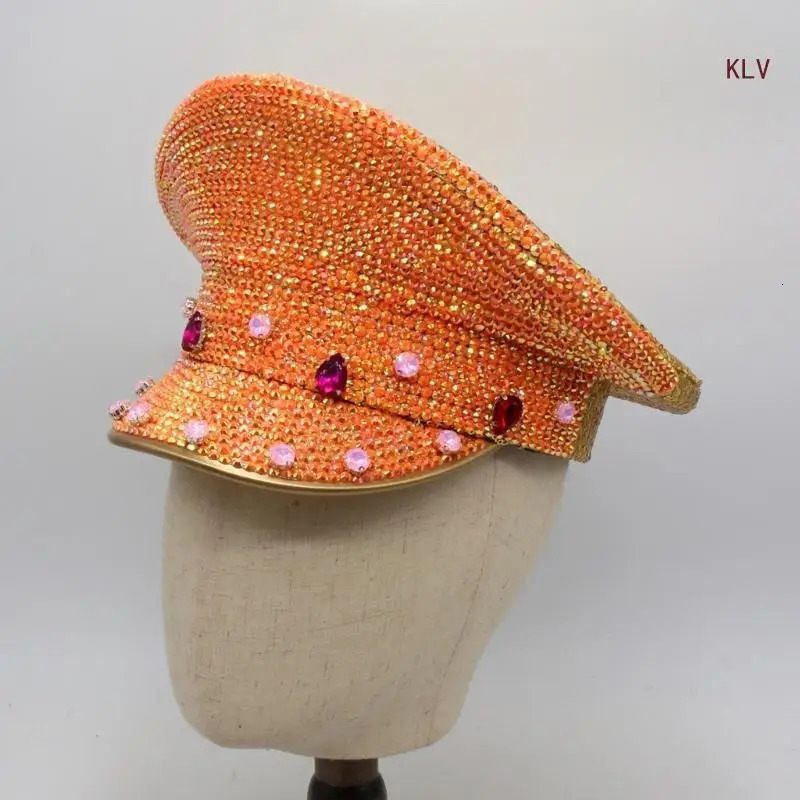 Sequins Captain Hat Crystal Hat for Disco House Cocktail Parties Vacation Crystal for Comedian Actor 240712