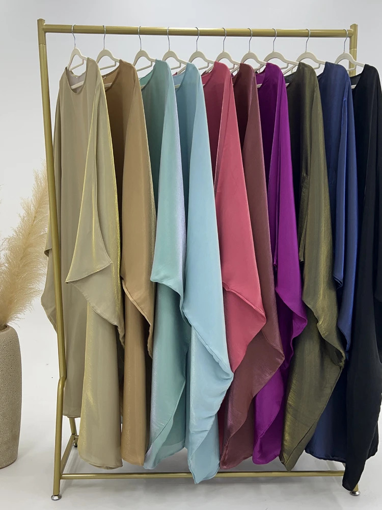 Eid Sliky Bat Sleeve Dress for Women Muslim Ramadan Party Abaya Long Morocco Kaftan Vestidos Dubai Robe Jalabiya 240715wtt