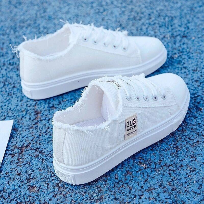 SIGHS Ready Stock 35-40 cheap sports shoes Little 2021 Women's White Canvas New Summer Pelar Korea Version Compatible