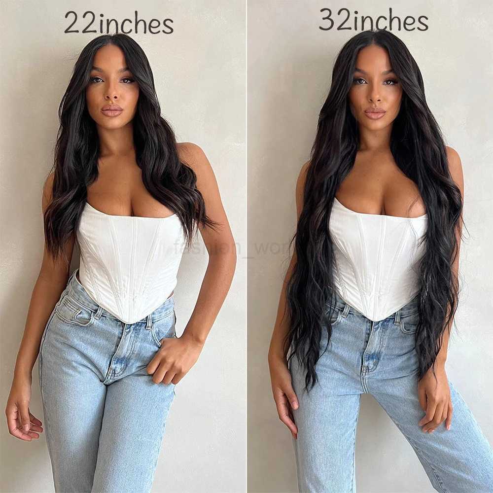 Merisihair synthetic one-piece 5-clip long curly clip hair water wave blonde black 24 suitable for female hairX240719