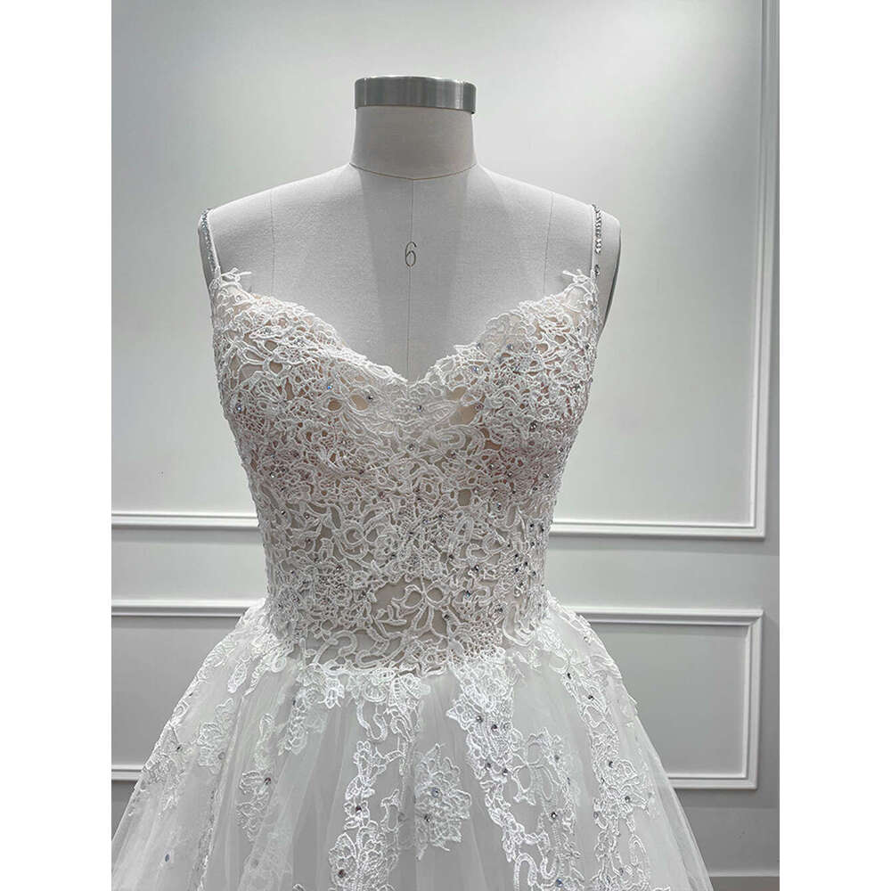 Lace Appliques Wedding Dresses For Women Spaghetti Straps Beaded Sleeveless Bridal Gowns A Line Formal Ocn Vestido De Novia