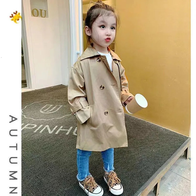 FaShion Baby Girls Trench Coat Mid Length Autumn Childrens British Style Coat Baby Clothing Korean Version Coat 2-8Y 240711