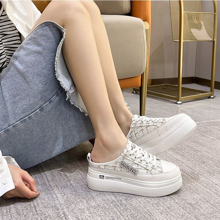 CCA-Limited Time Offer-Platform Half Slippers Wear Outside 2023 Fashion Flatform Heelless Little White Shoes XZ-2346