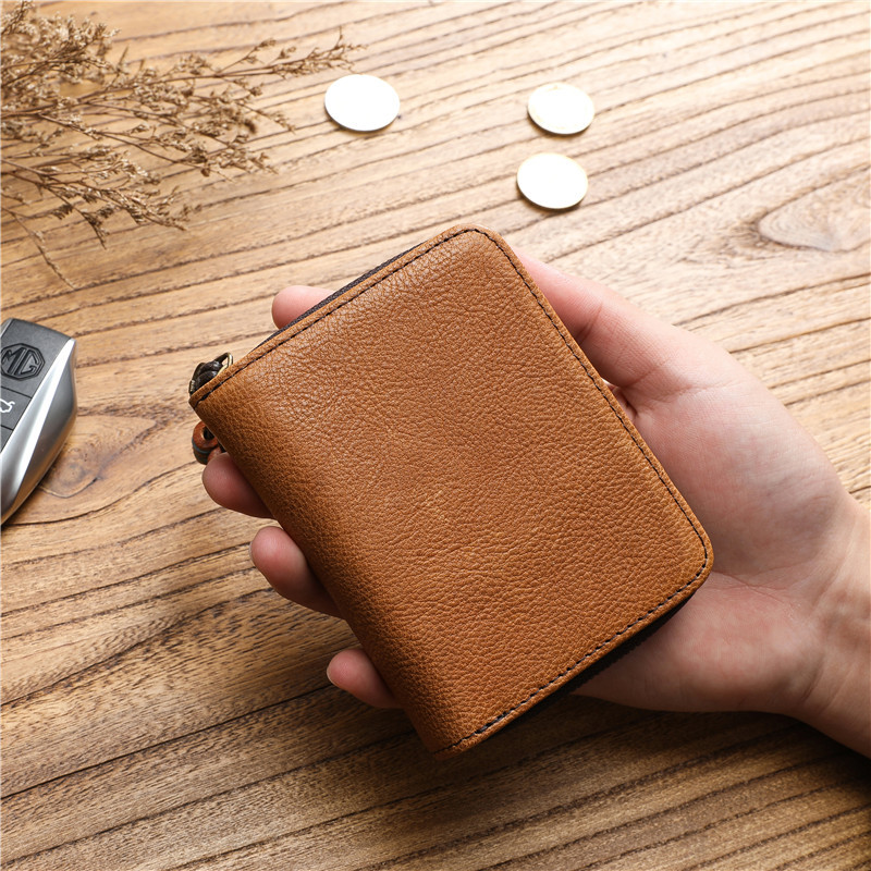 Genuine Leather Wallet For Men Women Original Cowhide Vintage Short Bifold Men's Purse Card Holder With Zipper Coin Pocket Bag
