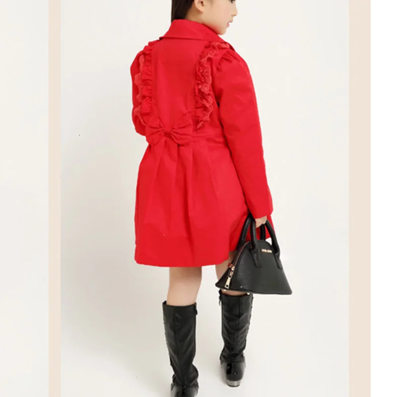 Spring Autumn Girls Lace EdgeTrench Coats Fashion Kids Windbreaker Girl Jacket Teenager Outerwear Children Long Clothes 240711