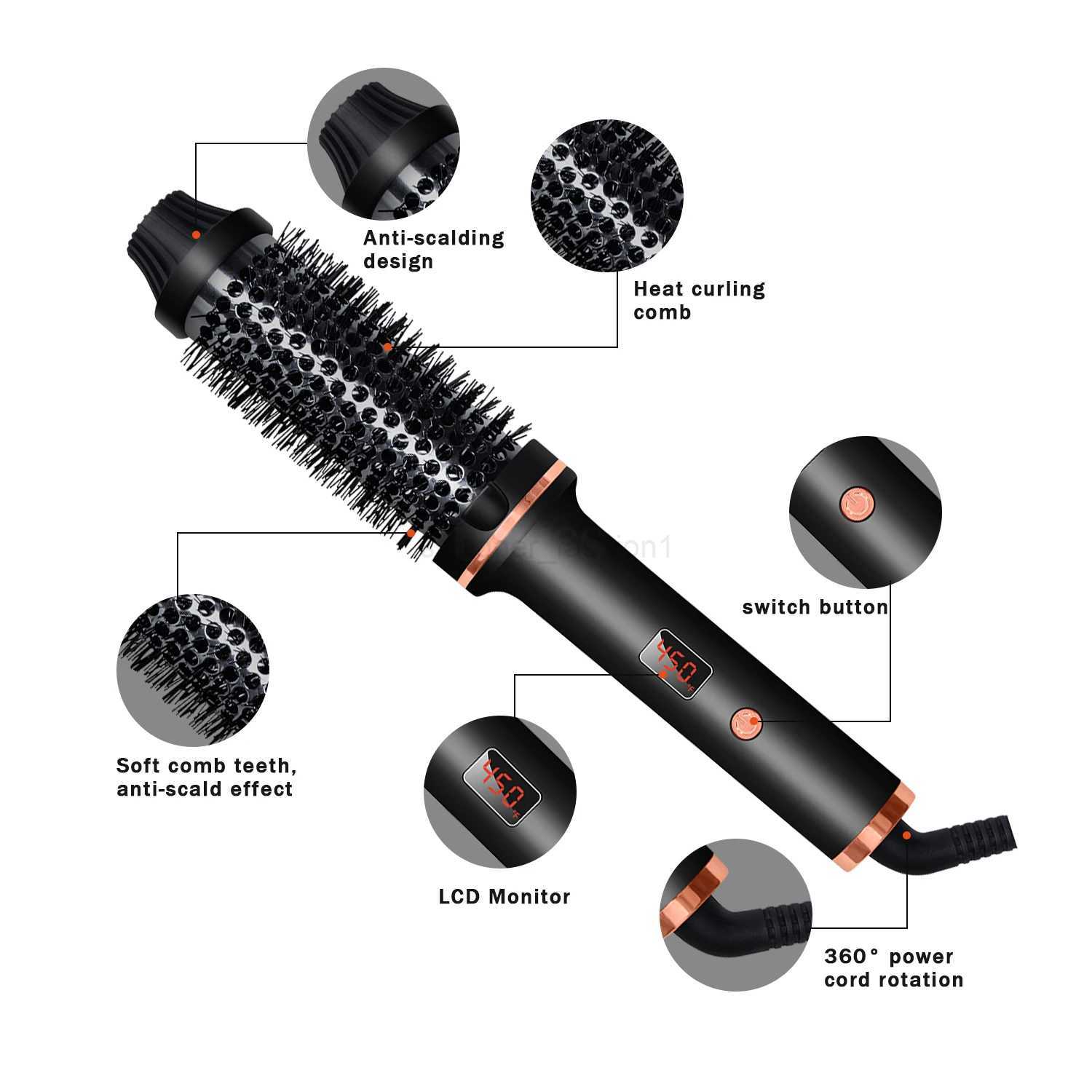 Hair Curling Iron Brush Ceramic Ionic Hair Curler Straightener Hot Brush Anti-Scald Curling Wand Fast Heating Hair CrimperB240719