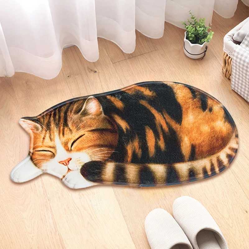 Cute 3D Cat Shape Carpet Rug Animal Print Carpets Living Room Bedroom Anti Slip Bathroom Floor Mat Hallway Entrance Doormat