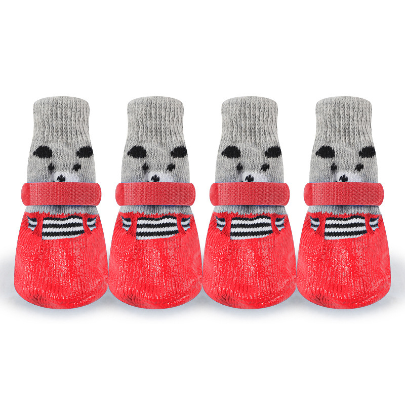 4pcs/Set Cute Cotton Rubber Pet Dog Shoes Waterproof Non-slip Dog Rain Snow Boots Socks For Puppy Large Small Cats Dogs