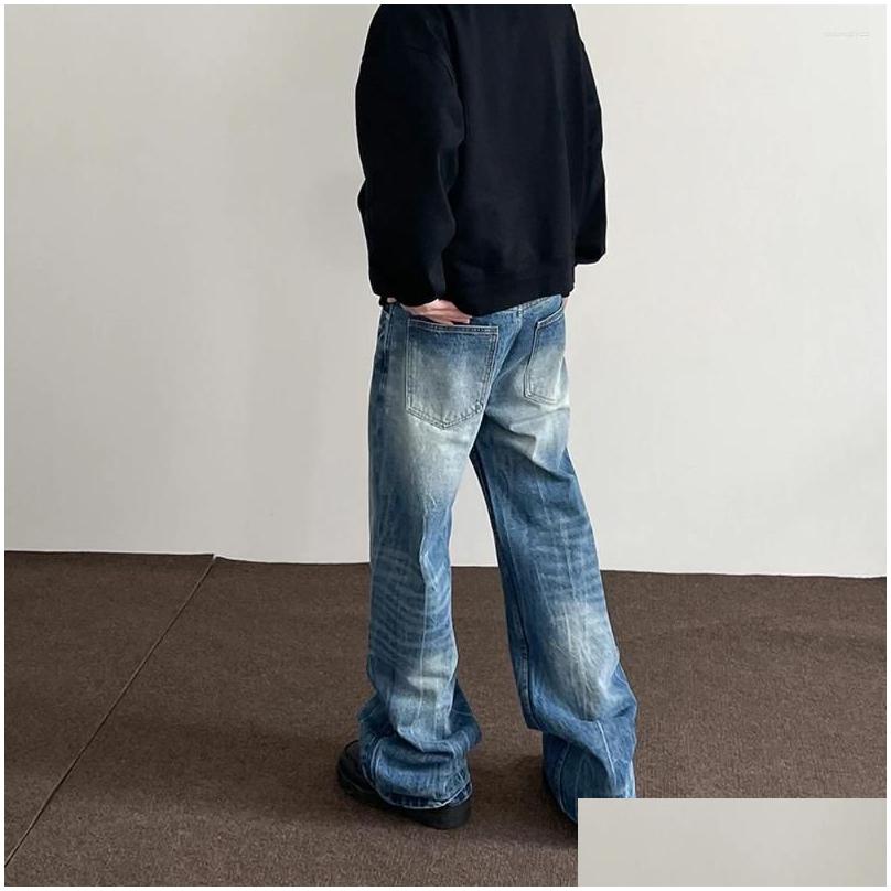 Mens Jeans Baggy Y2K Streetwear Blue Trousers Loose Straight Leg Vintage Died Casual Fashion Street Wide Denim Pants Drop Delivery App Dh2Hy
