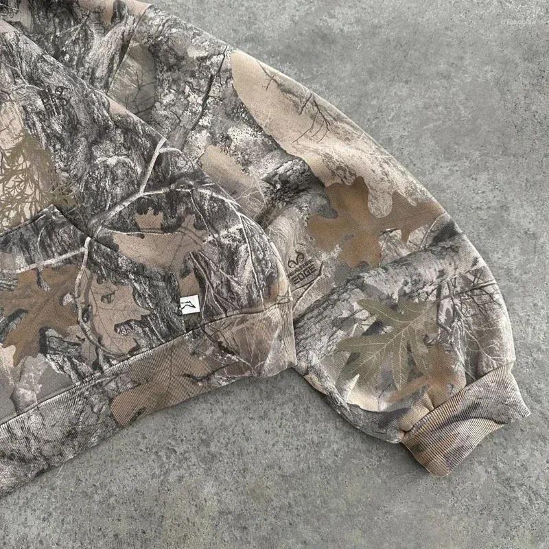 Men's Hoodies Forest Camouflage Cotton Padded Jacket Men Marble Oversized Zipper Sweatshirt American Street Washed Pure Unisex Hoodie