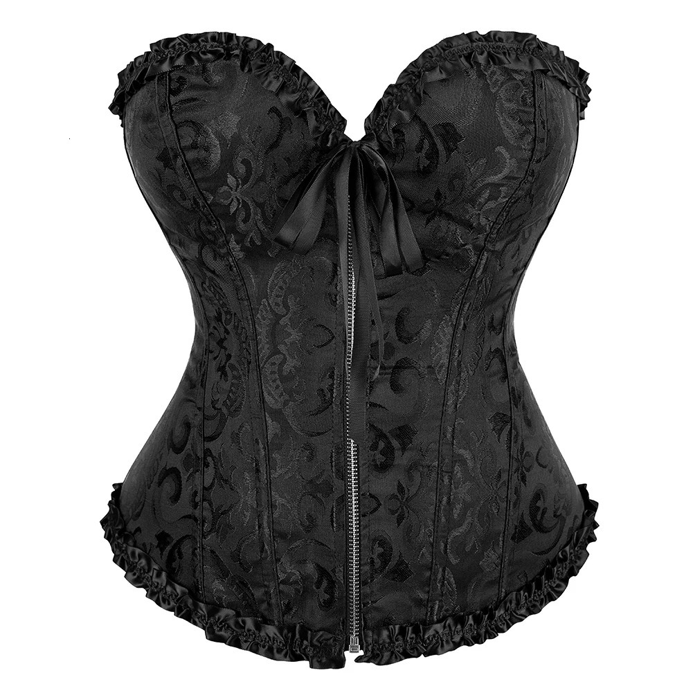 Overbust Corset Zipper Waist Bustier Top Black White Pink Beige Brown Red Green Blue Elegant Basques Corselet 240719