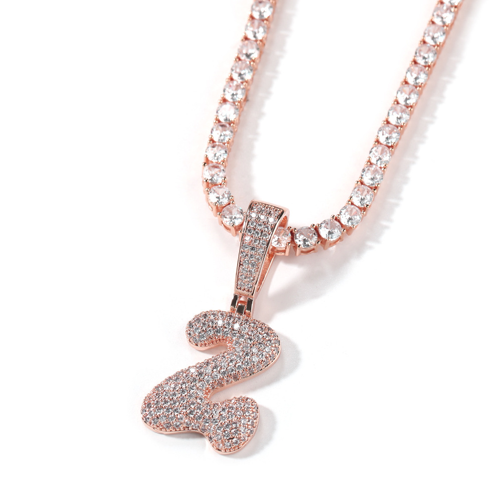 Hip Hop A-Z Custom Name Bone Bubble Letters Pendant Necklace 5A Zircon Jewelry