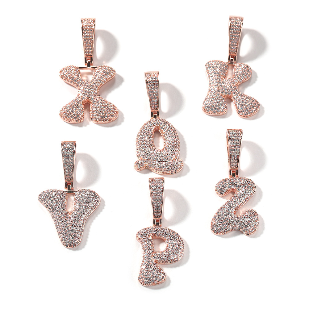 Hip Hop Custom A-Z Name Letters Pendant Necklace Charm Bone Bubble Letters 5A Zircon Jewelry