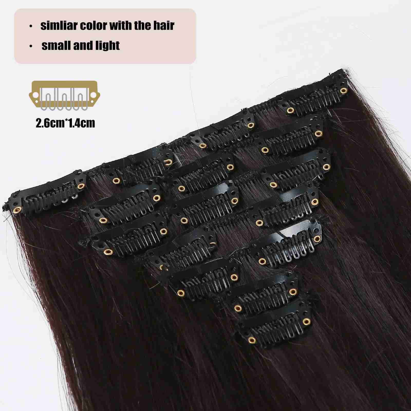 Synthetic long straight hair clip hair 7pcs/set dark brown hair suitable for womens natural fake hairX240719