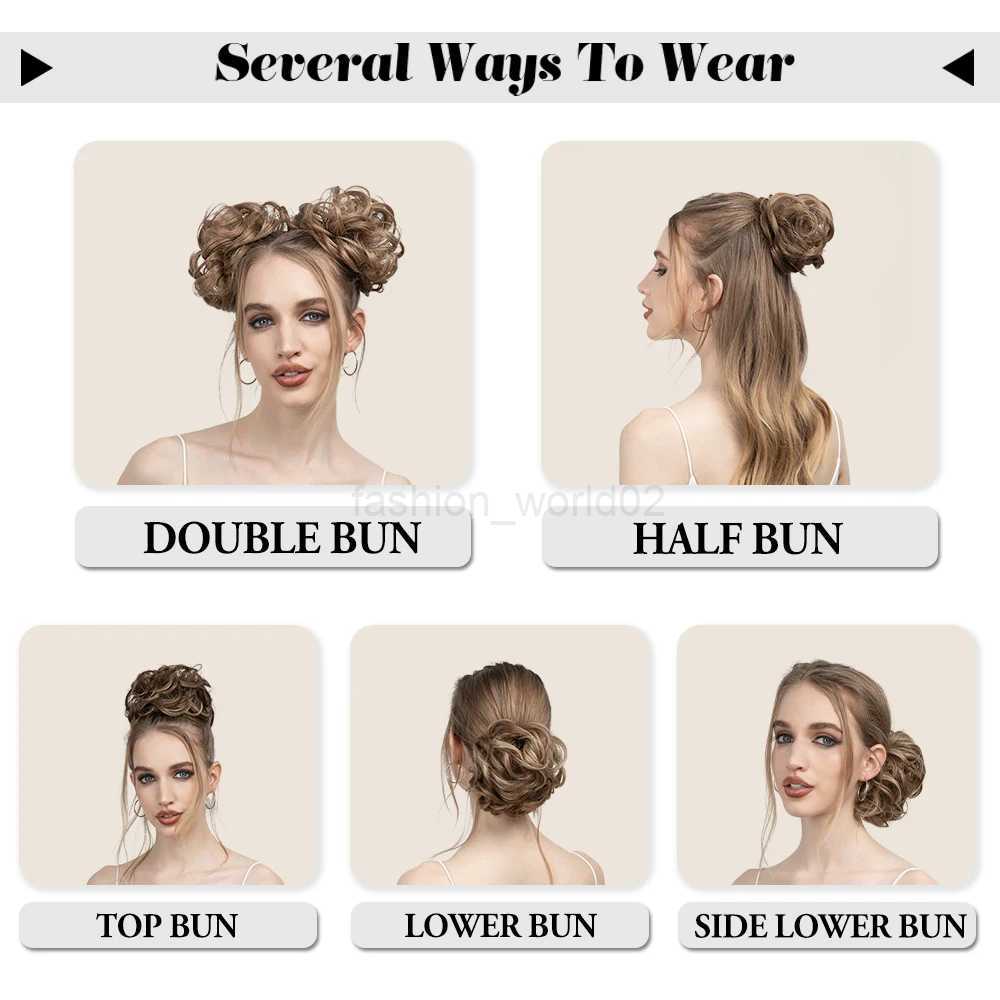 2PCS synthetic hair bun messy curly elastic curls curly hair synthetic Chignon donuts Updo womens hair clipX240719