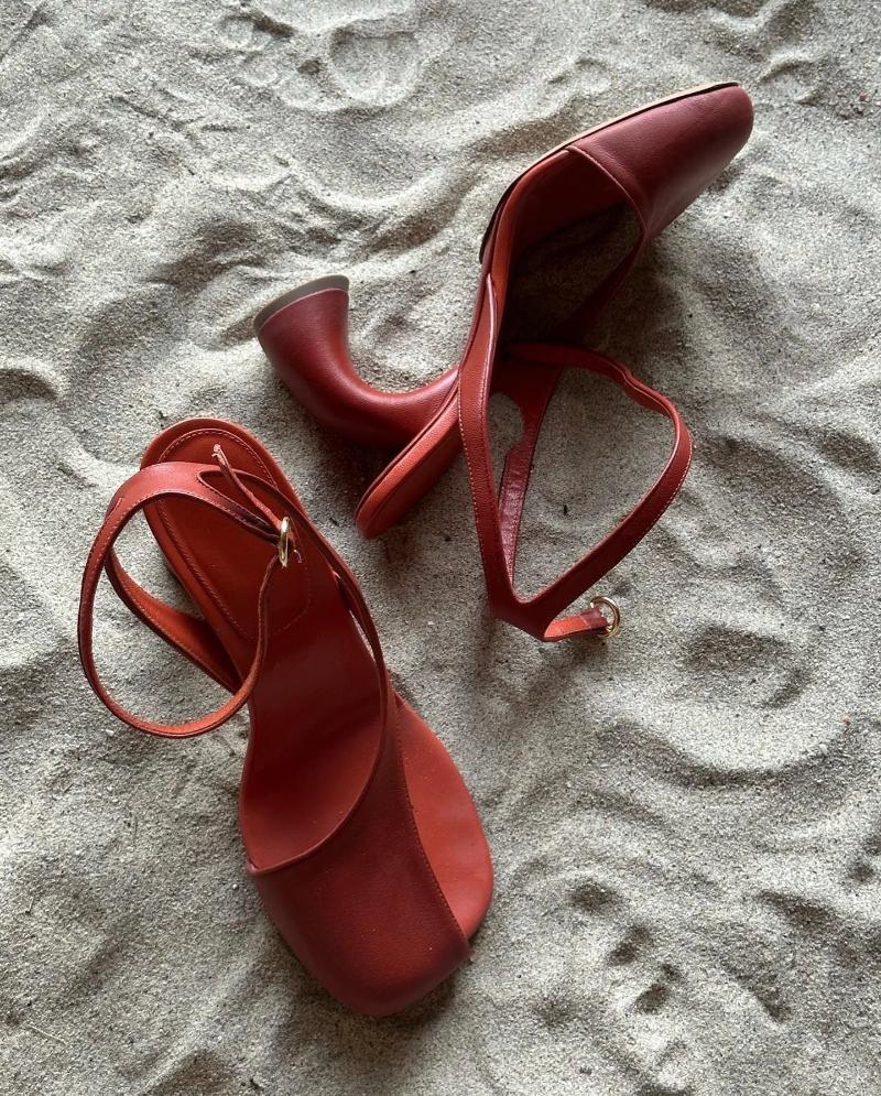 Dress Shoes Brown Black Cutout Heeled Sandals Open Square Toe Ankle Strap Comma Heels Asymmetrical Prom Women Pumps