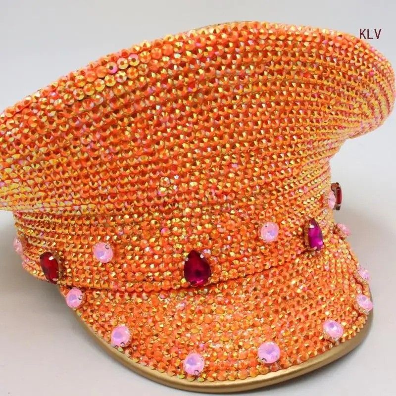 Sequins Captain Hat Crystal Hat for Disco House Cocktail Parties Vacation Crystal for Comedian Actor 240712