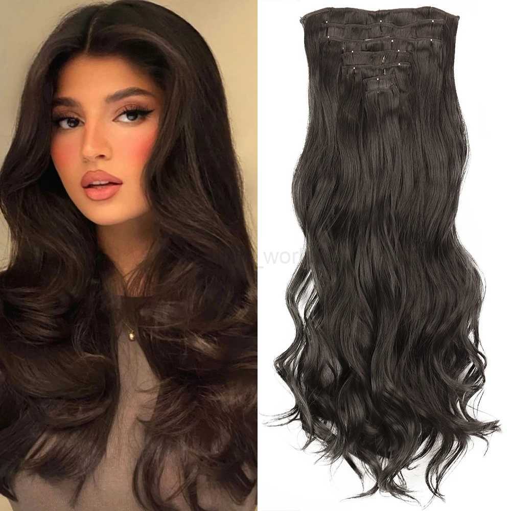 Synthetic long curly wavy hair 16 clip heat-resistant synthetic fiber hair ExtensionX240719