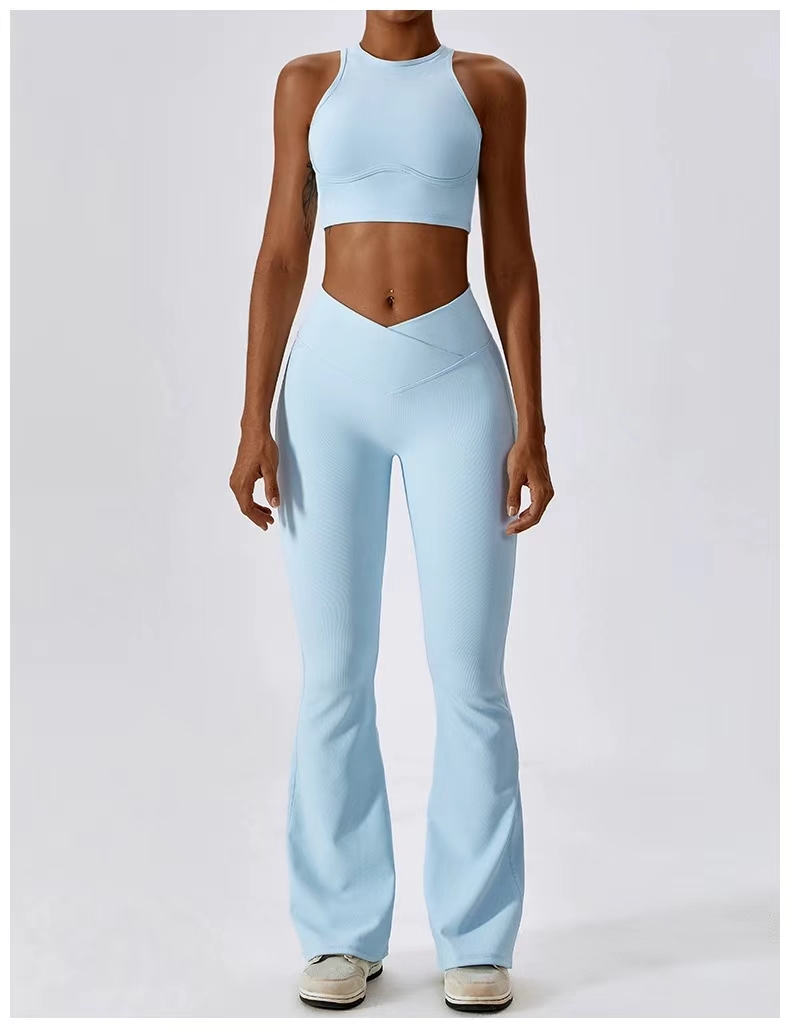 A Yoga Flared Pants Long Ladies High Waist Belly Ninth Bell-bottom Trousers Shows Legs Yoga Fitness 8333