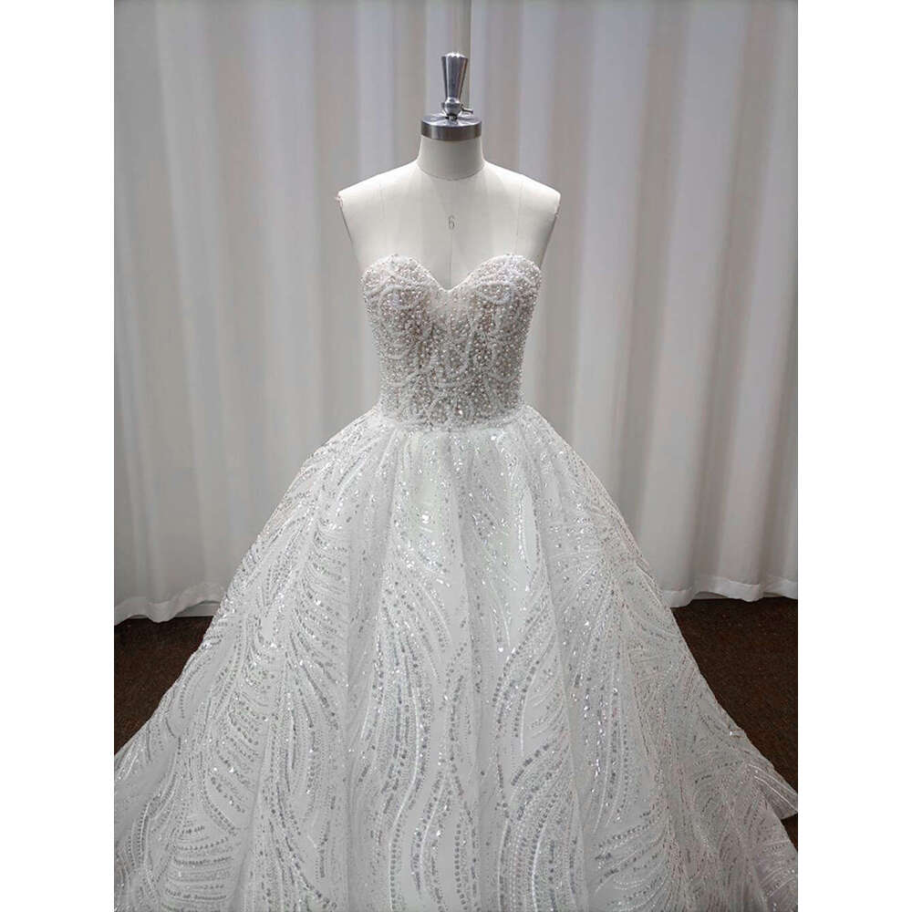 Strapless Pearls Wedding Dresses Women Exquisite Sequined Beading Sweetheart Bridal Gowns Formal Party Vestidos De Novia